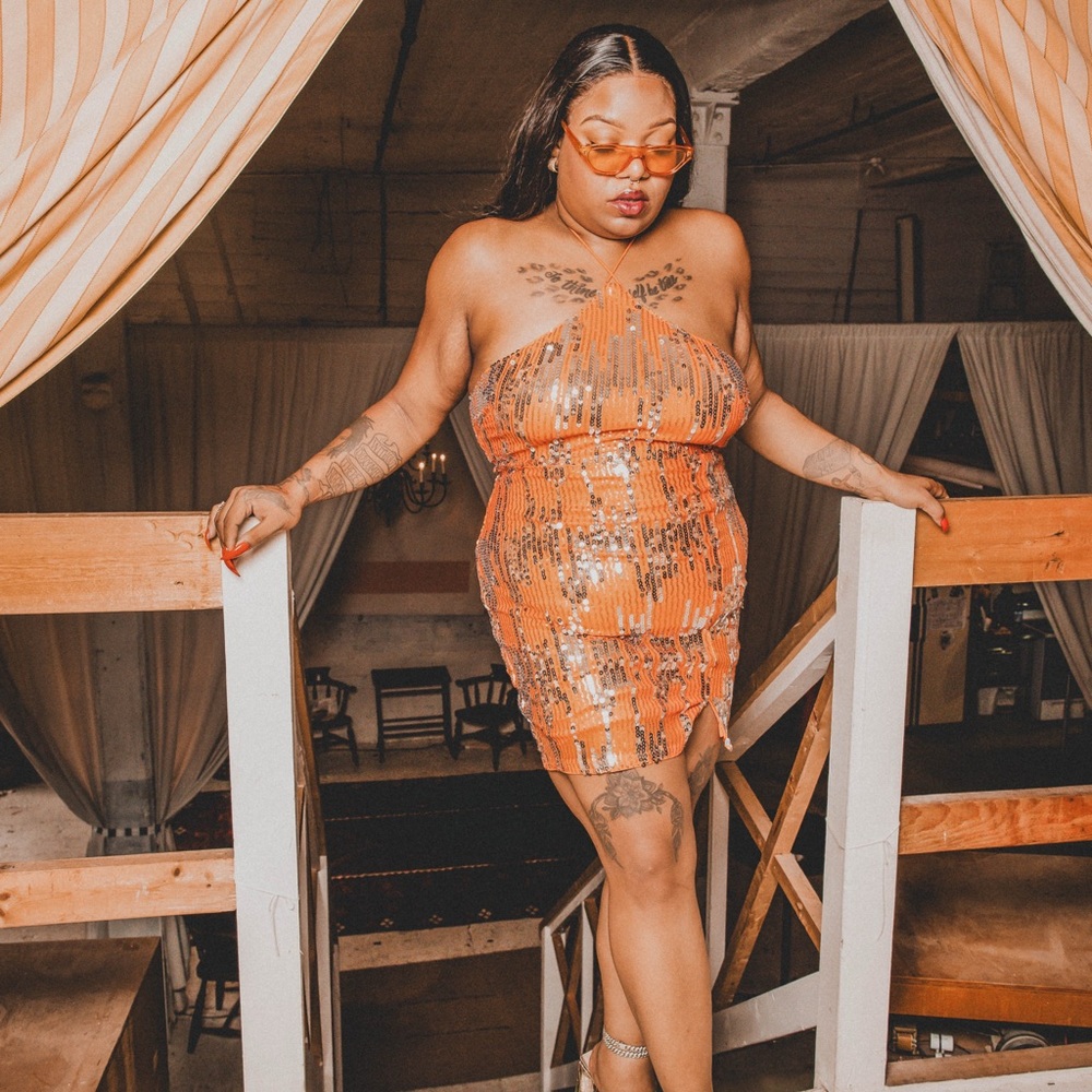 Fashion Nova Orange Sequin Dress